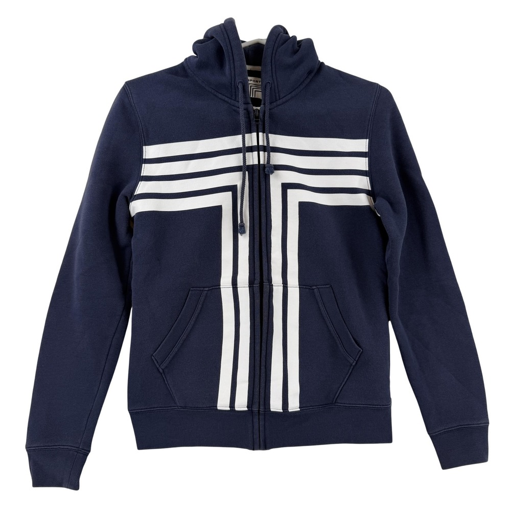 Tory Sport Hoodie Womens Small Blue Full Zip Striped Logo Fleece Sweatshirt
